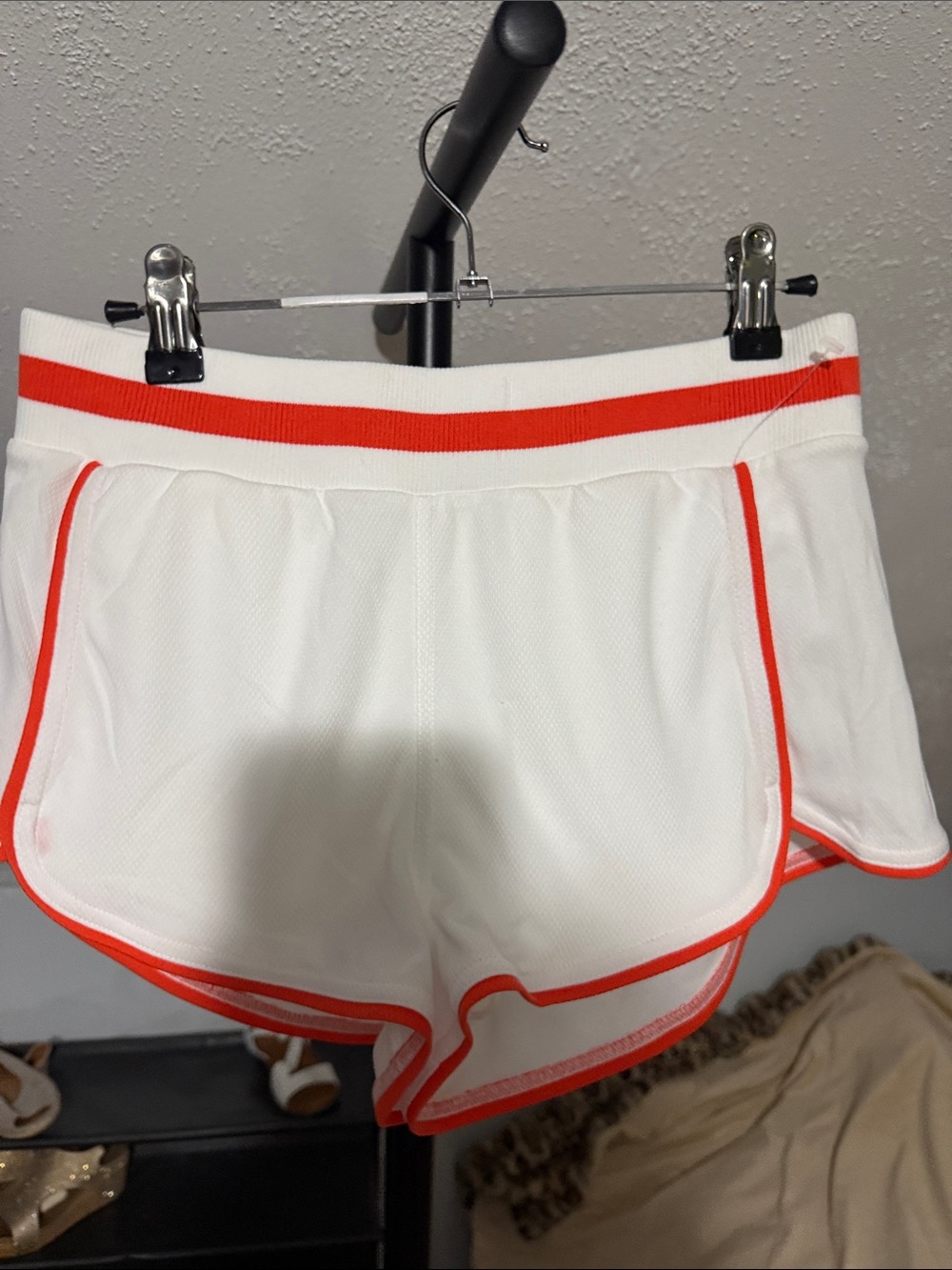 White Athletic Shorts with Orange Trim - Women's Active Shorts